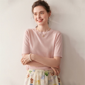 精纺扬子纱100%纯羊毛衫短袖薄毛衫女2025秋冬新款百搭针织打底衫，女装针织衫/毛衣，朵沐纯羊绒