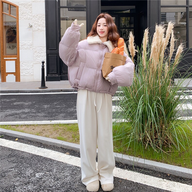 韩系短款紫色羊羔毛领羽绒服女冬2025新款超好看小个子白鸭绒外套,女装羽绒服,2B187