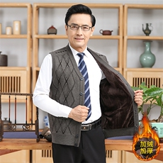 秋冬季马季开衫加绒加厚中老年背心坎肩男装无袖毛衣爸爸装，男装针织衫/毛衣，钱塘6003（原4033）