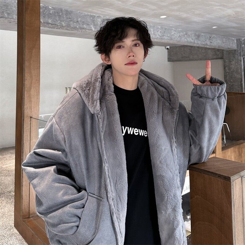 xz514-816-P125新款上架【座山雕】毛绒连帽棉服黑加绒,男装棉衣,星座514