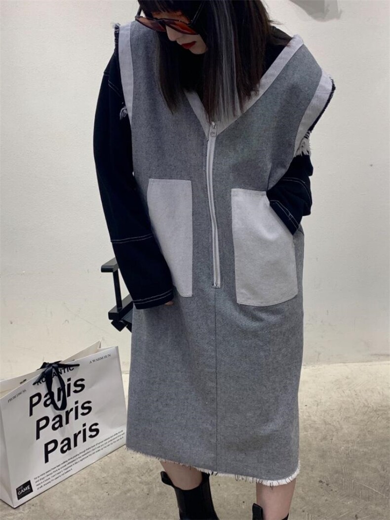 拼色牛仔马甲连衣裙，女装马甲，Alissa Lin