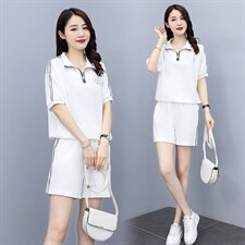 2021夏季新款简约时尚气质拉链领口设计休闲舒适两件套，女装套装/套裙，凯瑟曼