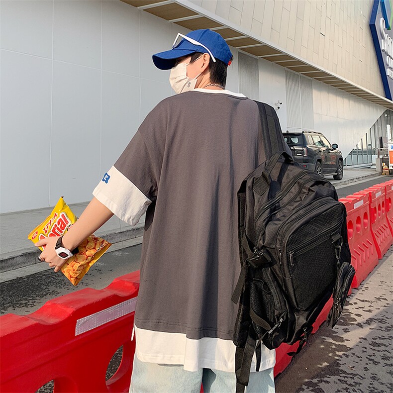 短袖T恤男夏季假两件潮牌宽松圆领青少年情侣款运动休闲短袖上衣,男装T恤,星座1013