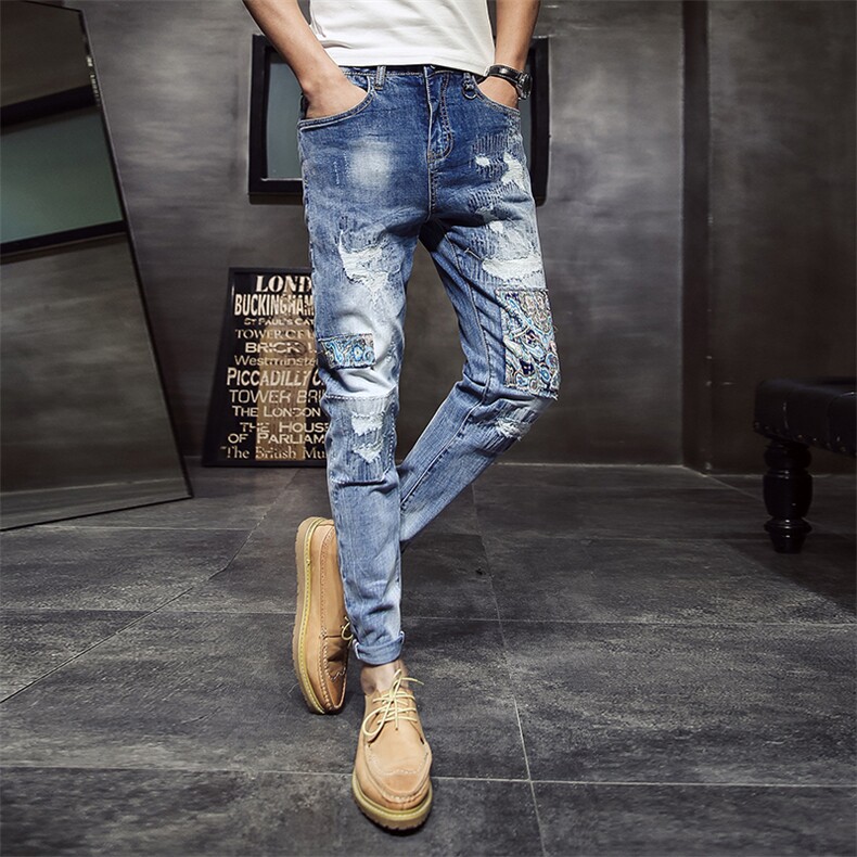 2021春夏薄款弹力牛仔裤男修身小脚裤店主风QT6027-89055-P95,男装牛仔裤,电商D218