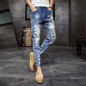 2021春夏薄款弹力牛仔裤男修身小脚裤店主风QT6027-89055-P95图片