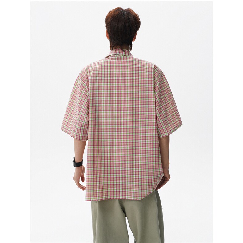 CS1151-特批40控78夏季新款男女格子短袖大码男衬衫（带配件）,男装T恤,电商A059