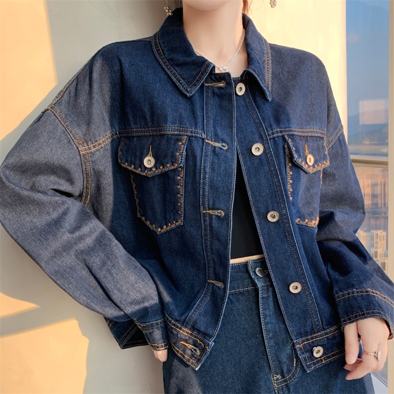 时尚百搭气质休闲牛仔外套女新款宽松显瘦长袖夹克上衣，女装牛仔外套，宛庄羊绒