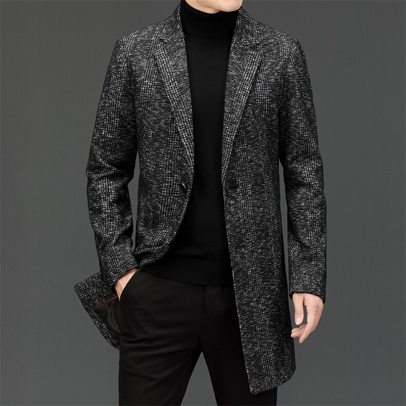 秋季中长款纯色潮流风衣中青年男士西服领休闲外套AJY9672-P210,男装风衣,电商B212（原钱塘6029）