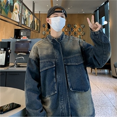 美式复古水洗做旧牛仔外套男新款宽松牛仔夹克上衣潮JK0215-P75，男装夹克，星座308B-2