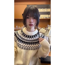 男女装休闲毛衣2025秋季新款费尔岛花纹毛衫宽松菱形提花毛衣潮，男装针织衫/毛衣，星座601-1