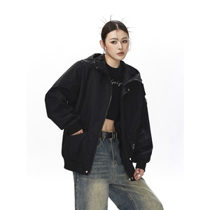 可二开发光贴片连帽工装冲锋衣大码M-5XL夹克女JK78076P85控128图片