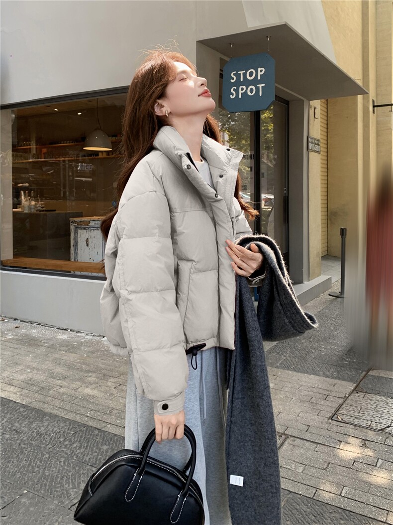 现货新款羽绒服女短款韩版立领简约加厚小个子高级感面包服外套潮,女装羽绒服,网红馆