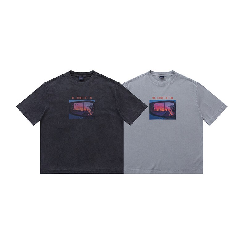 PL1256300克重磅洗水后视镜印花T恤，男装T恤，电商基地S002