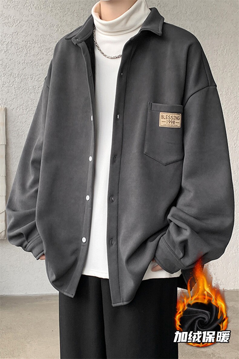 8XL-M秋冬款加绒加厚衬衫男做旧脏脏保暖外套大码衬衣CS29002P65,男装衬衫,电商B312