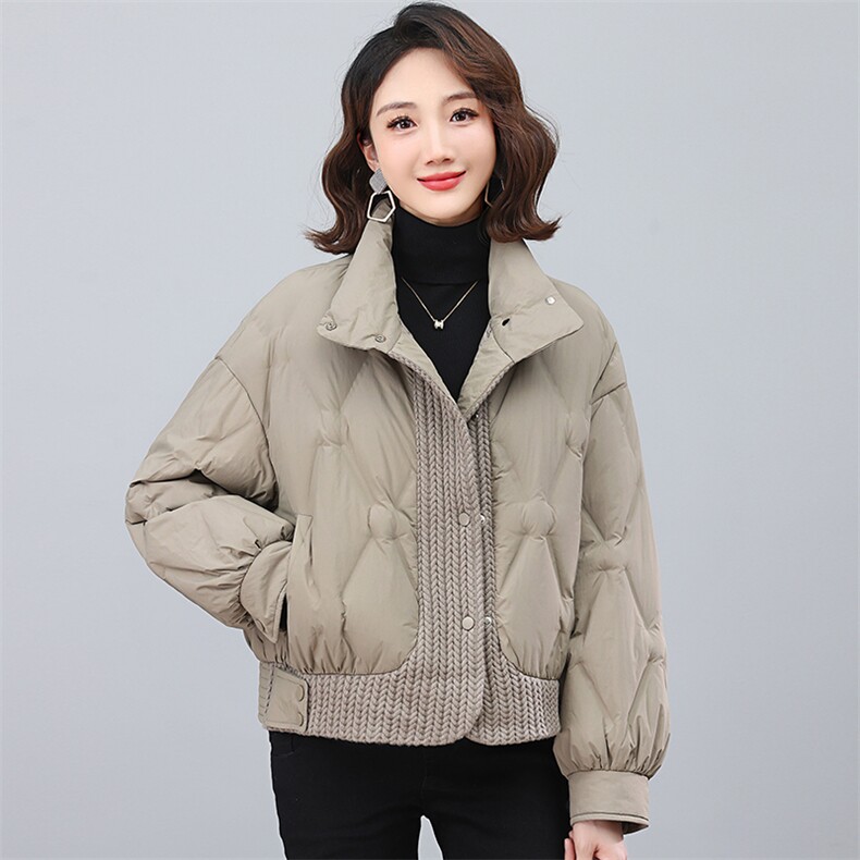 全年备货~2023冬季新款羽绒服毛线拼接短款白鸭绒外套,女装羽绒服,忆绮罗