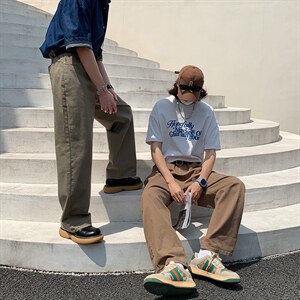 A372新款男女情侣休闲长裤高品质水洗休闲直筒裤图片