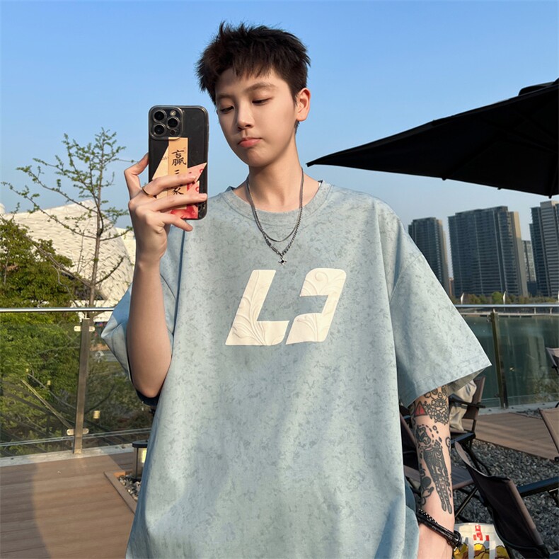 ！2026夏季新款男士发泡立体印花潮牌碎花短袖T2530特P28图片