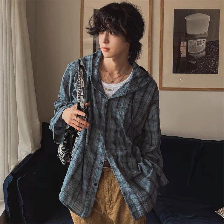 CS61-特P37无差价夏季轻薄微微皱连帽防晒宽松衬衫,男装防晒衣,电商B327