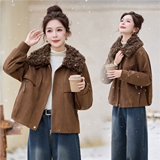 现货25冬新款麂皮绒派克服短款外套衣珂纱朗2D044-813-P175-K265，女装派克服，衣珂纱朗