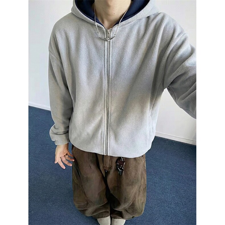抖音得物高品质二开26春装美式重磅宽松结构双面连帽卫衣外套W68,女装短外套,电商A486