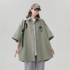 中性风23新款夏季时尚美式印花百搭宽松翻领衬衫短袖CS110P35控58图片
