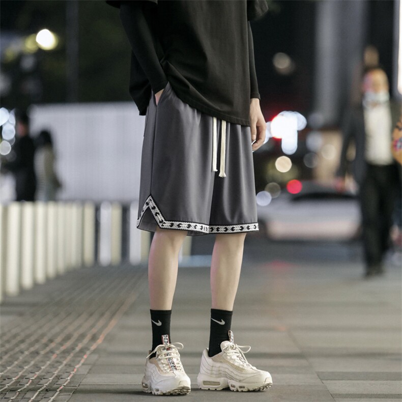 冰氧挺括清爽运动开叉编织线带外穿冰丝五分短裤DK526-特批21,男装牛仔裤,星座718-1