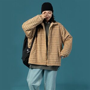 703-Y252 冬季高品质加厚羊羔毛外套格子双面穿毛呢上衣图片