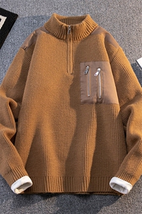8794-P68 2025年秋冬半高拉链领毛衣男时尚长袖针织衫图片