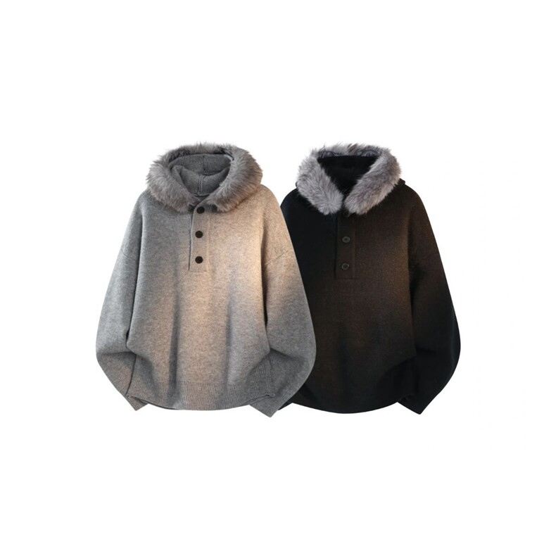 1303B-MY815-P78128美式重磅复古连帽针织衫可拆卸毛领毛衣，男装针织衫/毛衣，星座1303B