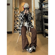 2026秋季新款毛边拼接贴袋抽绳卫裤女模XZ604-KP81-P55控68，男装休闲裤，星座604