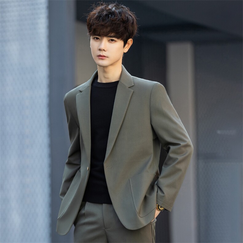 休闲西装男士套装高级感港风ins韩版绿色男上衣套装8933P245控408，男装西服套装，电商A355（原A415）