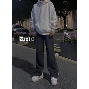 博主图侧拉链条纹牛仔裤男秋冬微喇叭cleanfit裤子-KZA39-P58图片