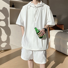 8XL-M休闲运动套装大码工装短袖冰丝薄款连帽户外防晒衣TZ1701P68，男装休闲套装，电商B238