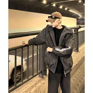 cleanfit粉色皮衣外套男秋冬美式三条杠夹克棒球服棉衣 M02/P118图片