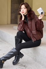 海宁皮衣短外套女2024新款秋冬真毛领小个子加绒加厚皮毛一体大衣，女装皮衣，江南女神