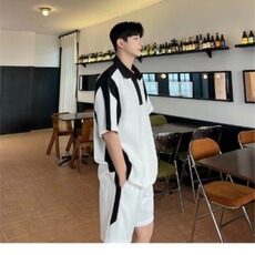 夏季潮牌休闲运动套装男POLO衫T恤撞色上衣韩版搭配短裤两件套，男装牛仔裤，星座506A