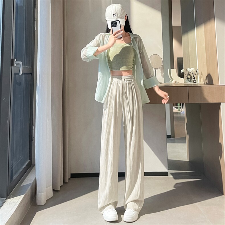 山本裤女夏季薄款2024新款棉麻裤子亚麻防晒凉凉抖抖冰丝阔腿裤,女装休闲裤,梦白服饰厂