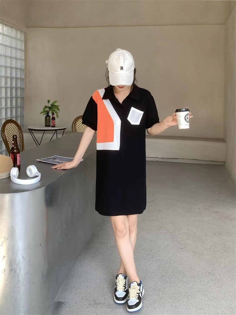 沐沐2022夏拼接POLO连衣裙！，女装连衣裙，沐·沐