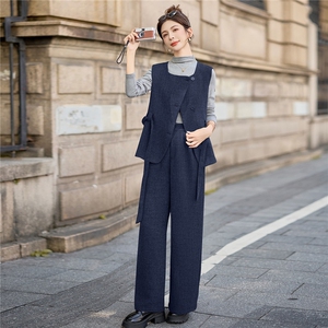 2026春季时尚西装马甲阔腿裤套装女装秋冬通勤气质职业穿搭三件套图片
