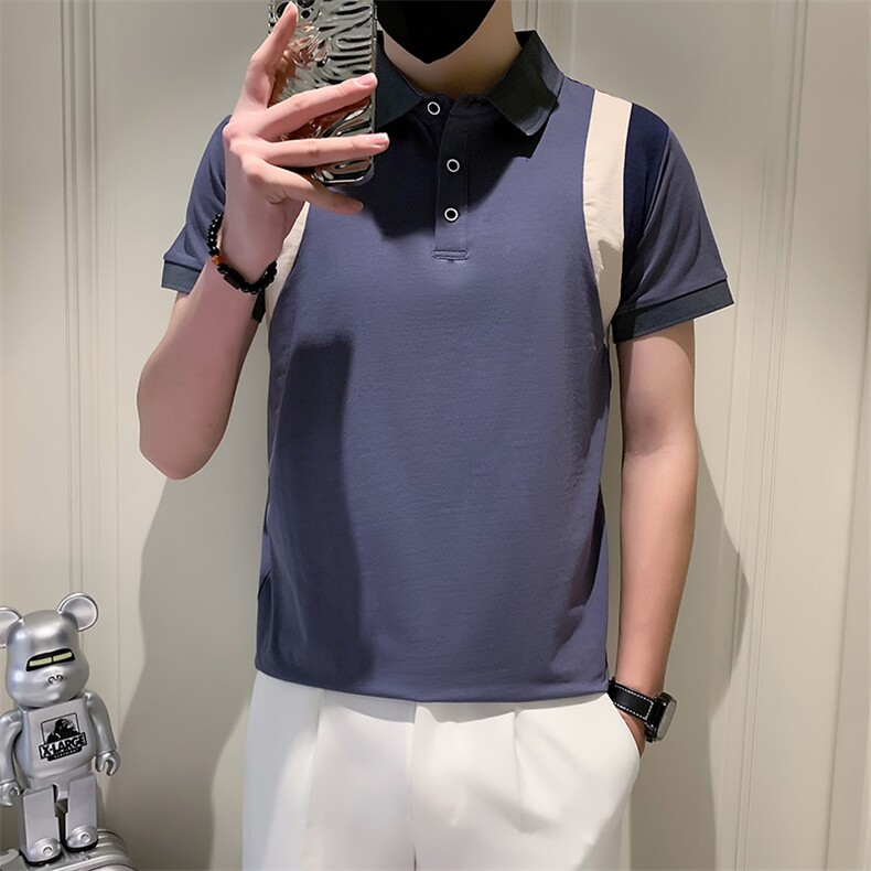 社会小伙夏季男休闲短袖POLO衫撞色修身翻领T恤A319-P55控78,男装T恤,星座210-3