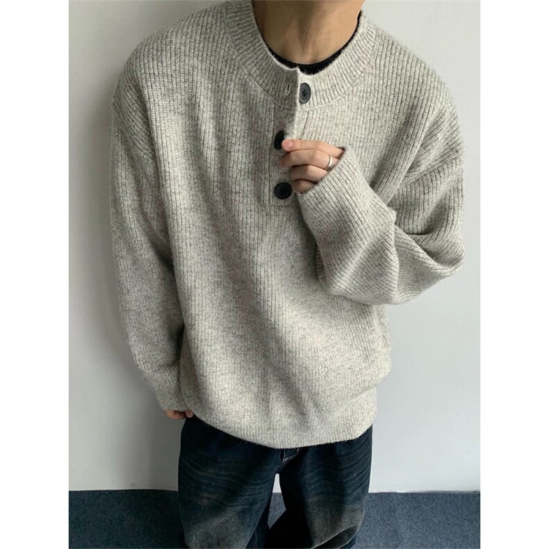 美式复古亨利领毛衣宽松针织衫打底衫M6611-P55加绒P65,男装针织衫/毛衣,星座1212