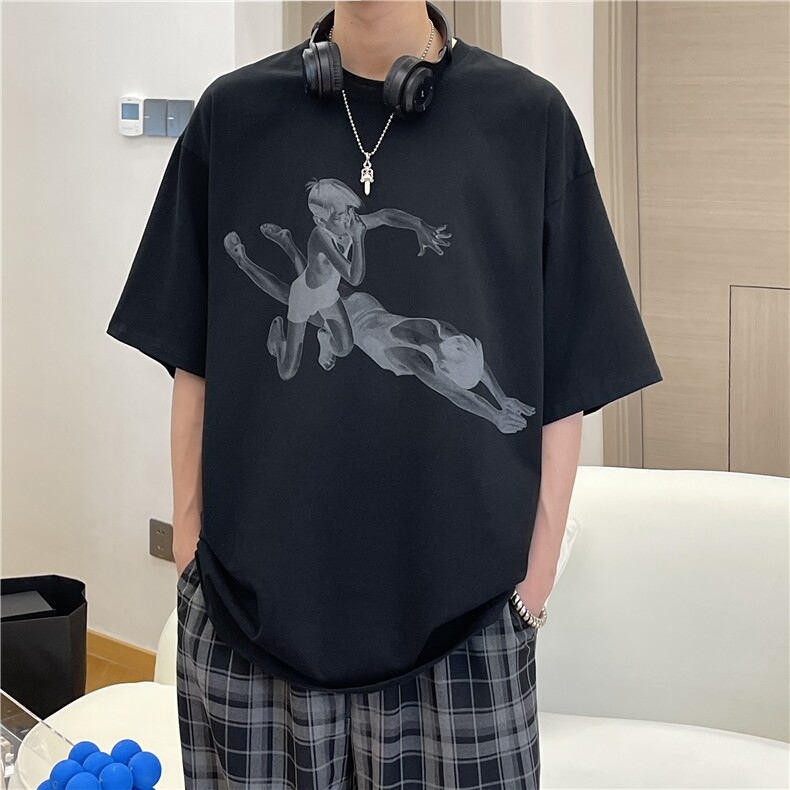 A450-T74-P50控价69夏季男女同款百搭印花T恤短袖,男装T恤,电商A450