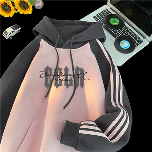 高品质！全棉重磅400克三条杠撞色印花连帽卫衣RH1211 p63控98图片