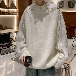 拉链拼接圆领毛衣男秋冬复古设计感宽松休闲针织衫外套 YE107-P68图片