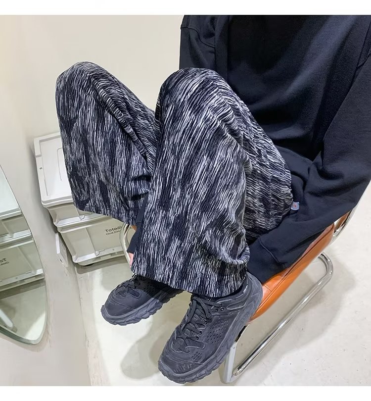黑色扎染阔腿裤子男女直筒春夏季薄款高腰垂感显瘦休闲拖地裤,男装休闲裤,星座601-2