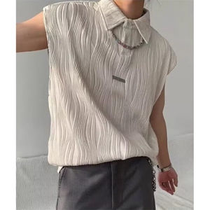 夏季波浪纹背心男韩版宽松坎肩休闲运动帅气无袖T恤肌理 TT20图片