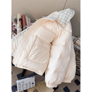1506-1/M78801/P89冬季新款粉色复古格纹接翻领棉服外套男女情侣图片