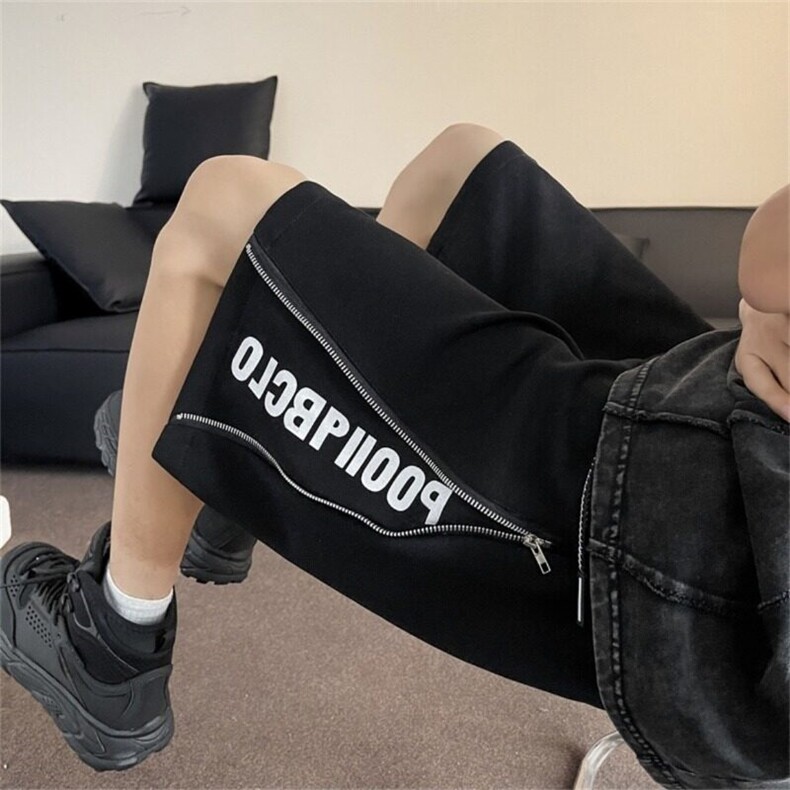 美式嘻哈街头运动短裤男宽松夏季潮牌休闲五分裤设计感拉链篮球裤，男装休闲裤，星座506A