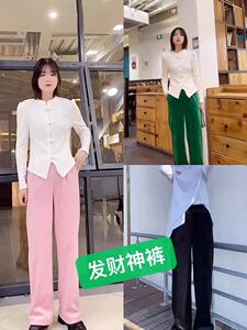 现货：丝绒剪花小格阔腿裤图片