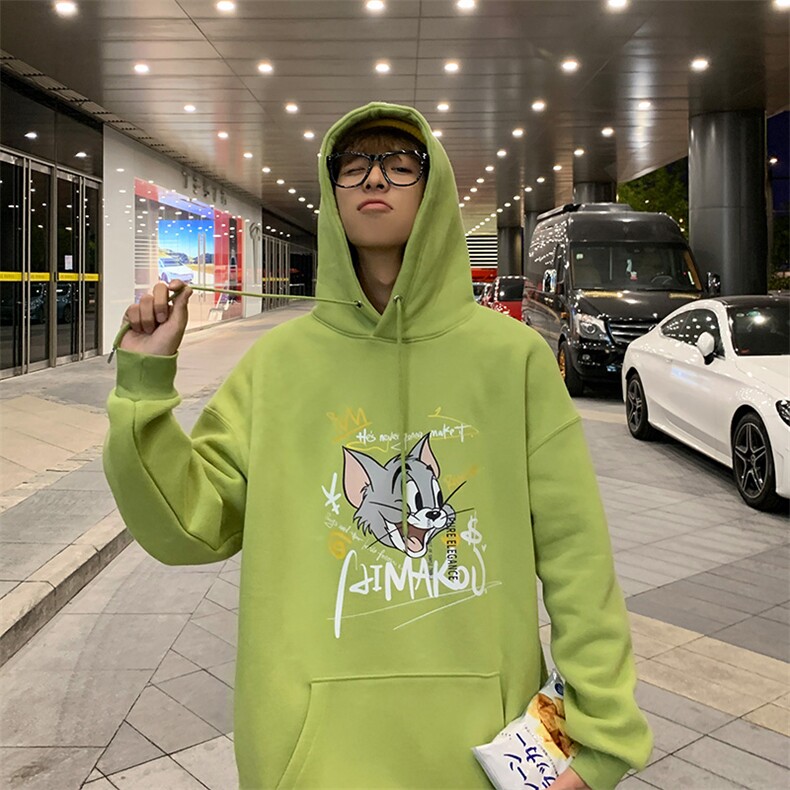 WY08-P48    秋冬汤姆猫印花卫衣男连帽休闲宽松大码套头外套图片